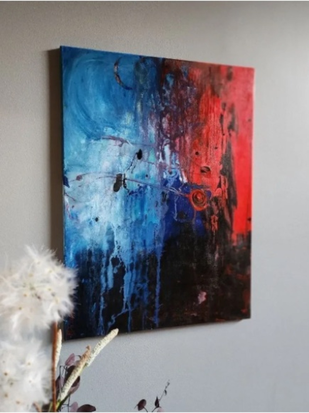 Abstract Red and Blue Canvas Art